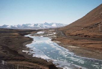 An icy river.